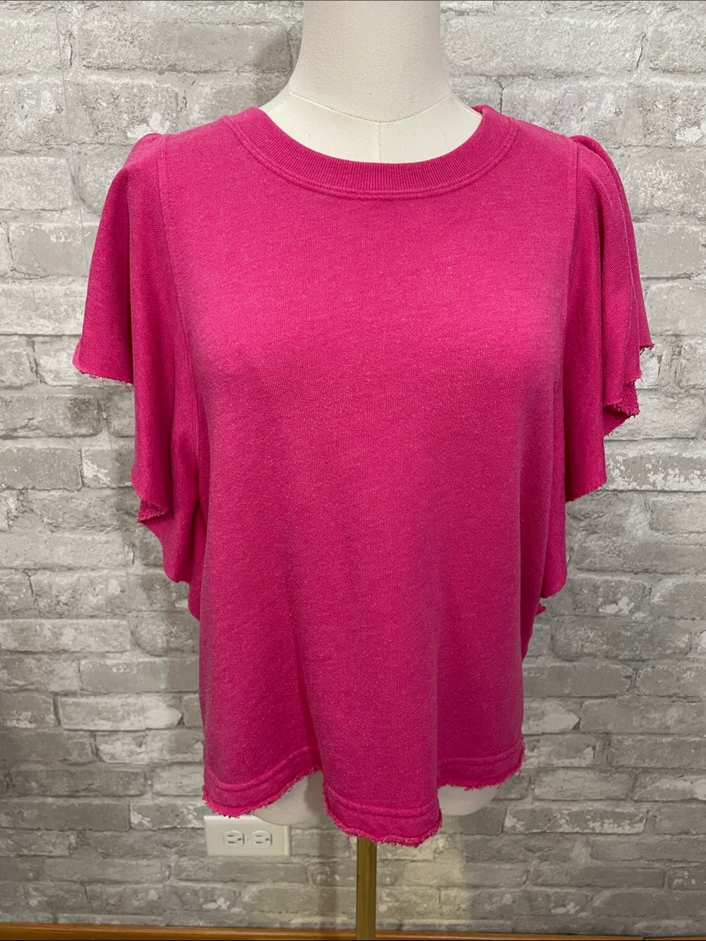 Michael Stars Flutter Short Sleeve Sweatshirt - Hot Pink